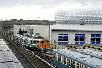 A-Wagen 103 und 104 auf der Rückkehr von Nürnberg im Betriebshof angekommen