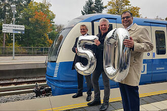 Minsterialdirektor Schütz, OB Reiter und MVG-Chef Wortmann beim Jubiläum 50 Jahre U-Bahn München