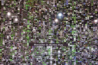 Hintergleiswand im U-Bahnhof Moosacher St.-Martins-Platz mit Bildern von Masayuki Akiyoshi