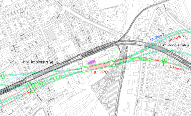 Lageplan U-Bahnhof Impler-/Poccistraße aus der vertieften Machbarkeitsplanung U9 Lageplan U-Bahnhof Impler-/Poccistraße aus der vertieften Machbarkeitsplanung U9