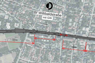 Lageplan des geplanten U-Bahnhofs Willibaldstraße Lageplan des geplanten U-Bahnhofs Willibaldstraße