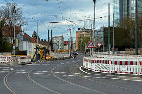 Tramverschwenkung für das Baufeld des U-Bahnhofs Am Knie