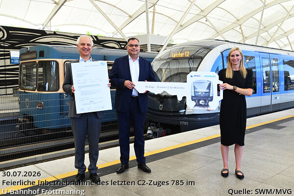 Feierliche Inbetriebnahme des letzten C2-Zuges 785 im U-Bahnhof Fröttmaning