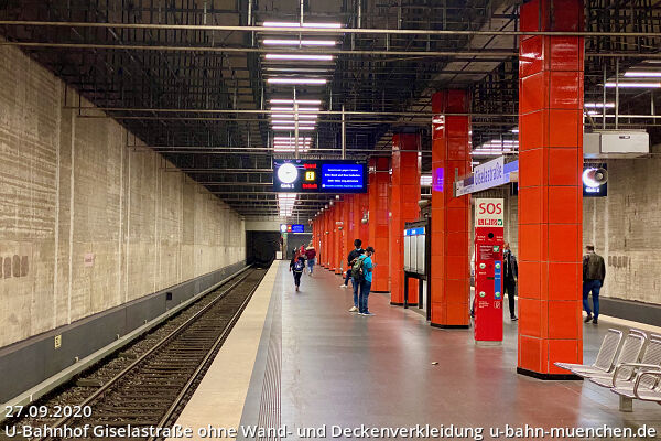 U-Bahnhof Giselastraße ohne Wand- und Deckenverkleidung