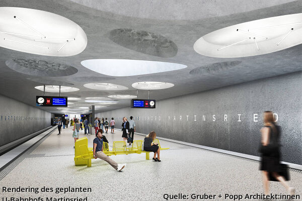 Rendering des geplanten U-Bahnhofs Martinsried