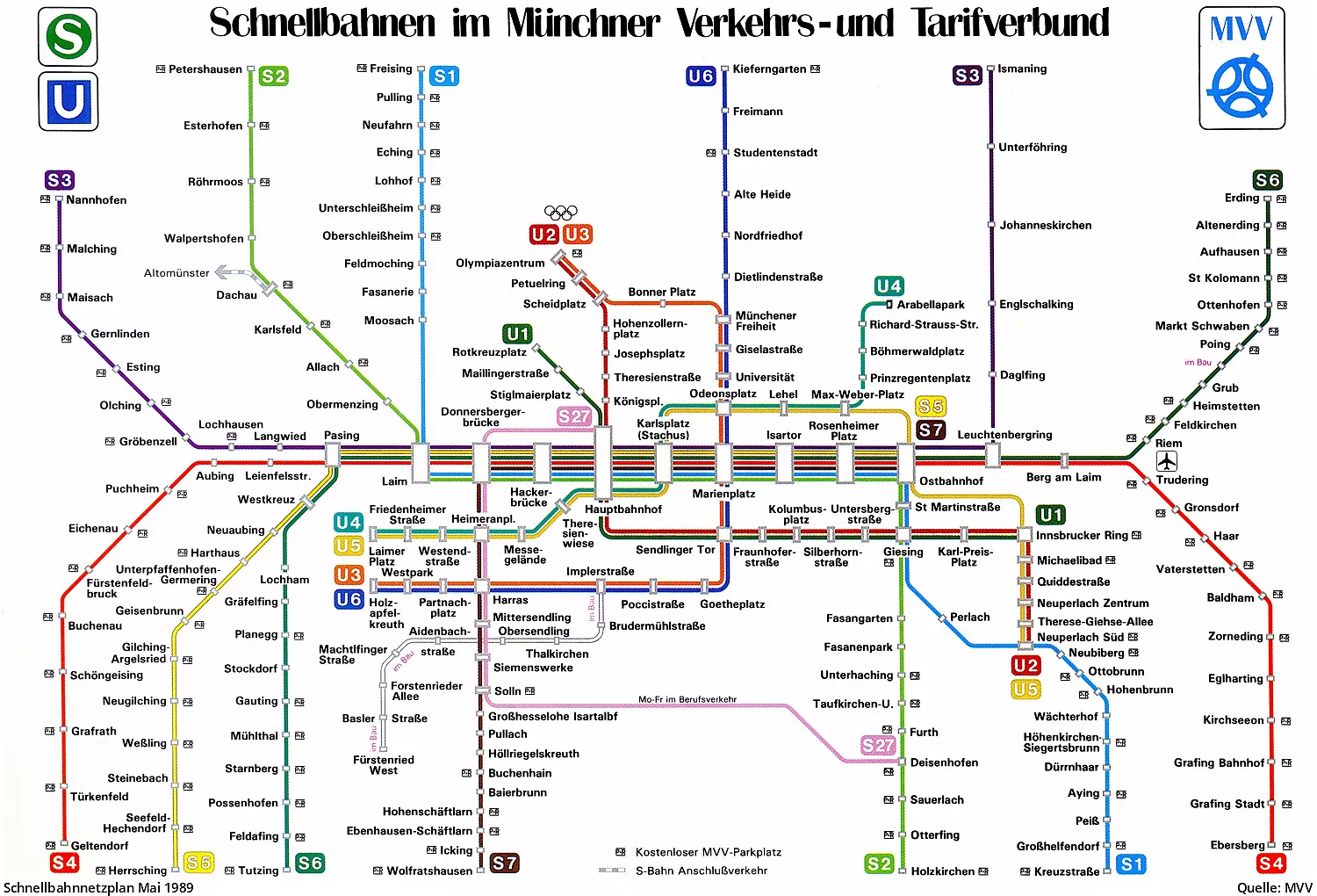 Plane Des Mvv Schnellbahnnetzes Von 1972 Bis Heute U Bahn Munchen