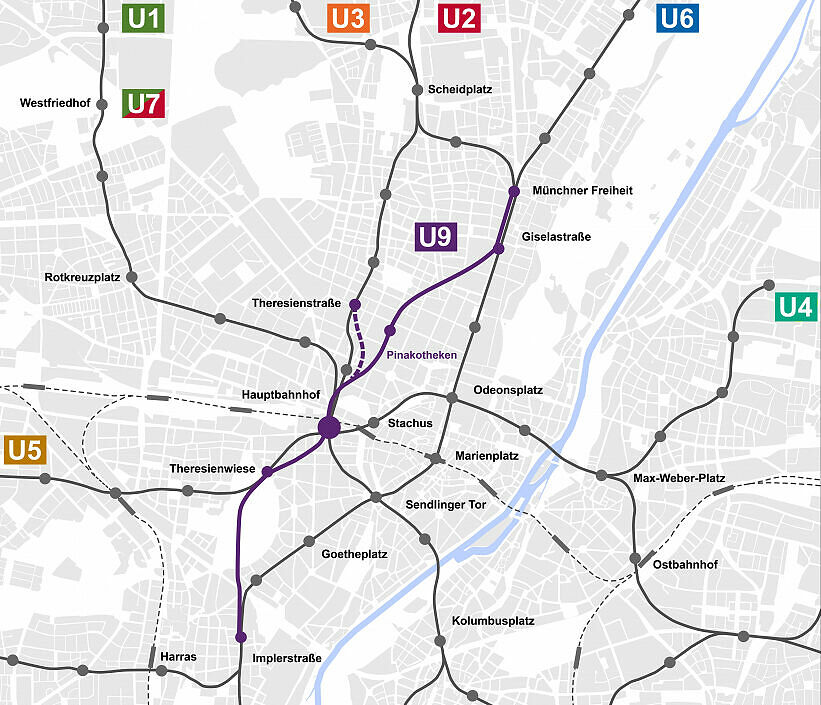 Stand 2014: U9-Spange – Vorzugsvariante (mit möglicher Verknüpfung zur U2 Nord)