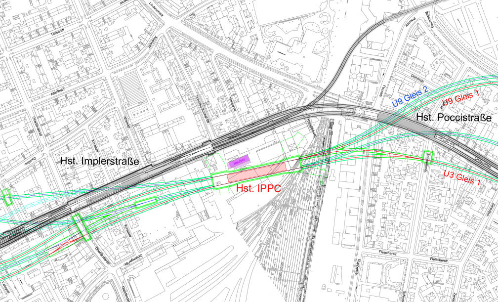 Lageplan U-Bahnhof Impler-/Poccistraße aus der vertieften Machbarkeitsplanung U9