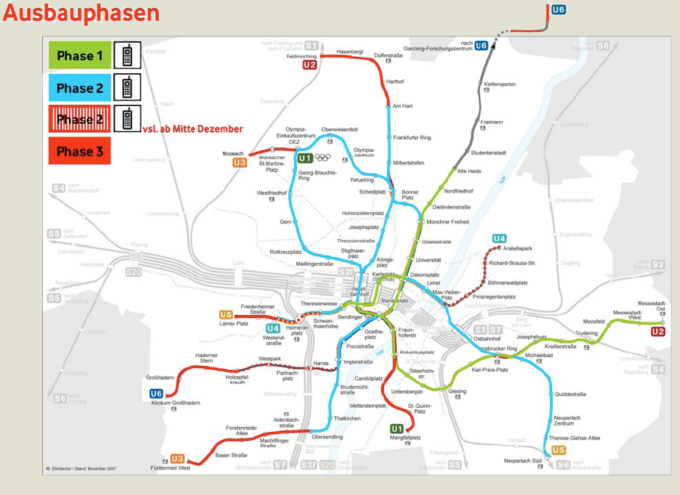 Phasen der Mobilfunkversorgung in der Münchner U-Bahn