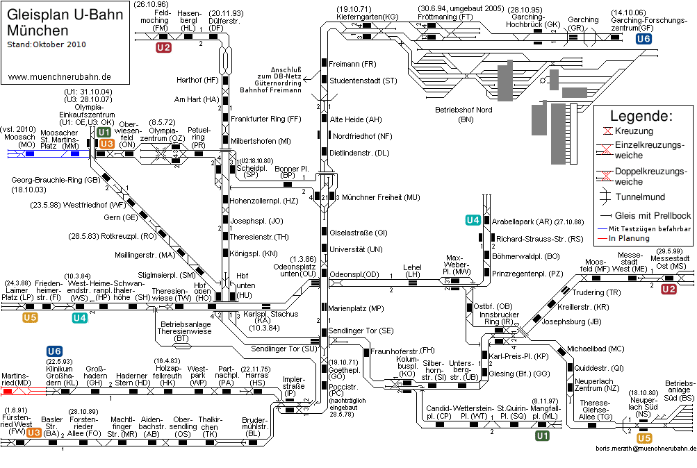 Gleisplan der Münchner U-Bahn